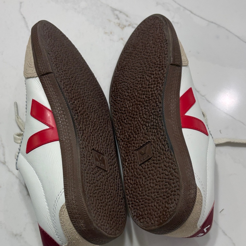 Veja Women's White Cream Burgundy Red Sneakers - Picture 9 of 11
